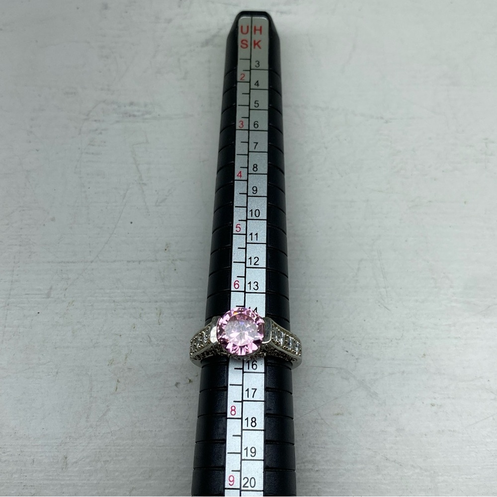Sterling Silver 925 ADI Pink CZ Ring With CZ Accents Size 7 - Picture 4 of 14